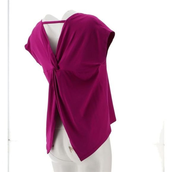 NWT‎ ATTITUDES BY RENEE WASHED COTTON JERSEY TOP TWIST BACK PASSION FRUIT XXS - Picture 6 of 12